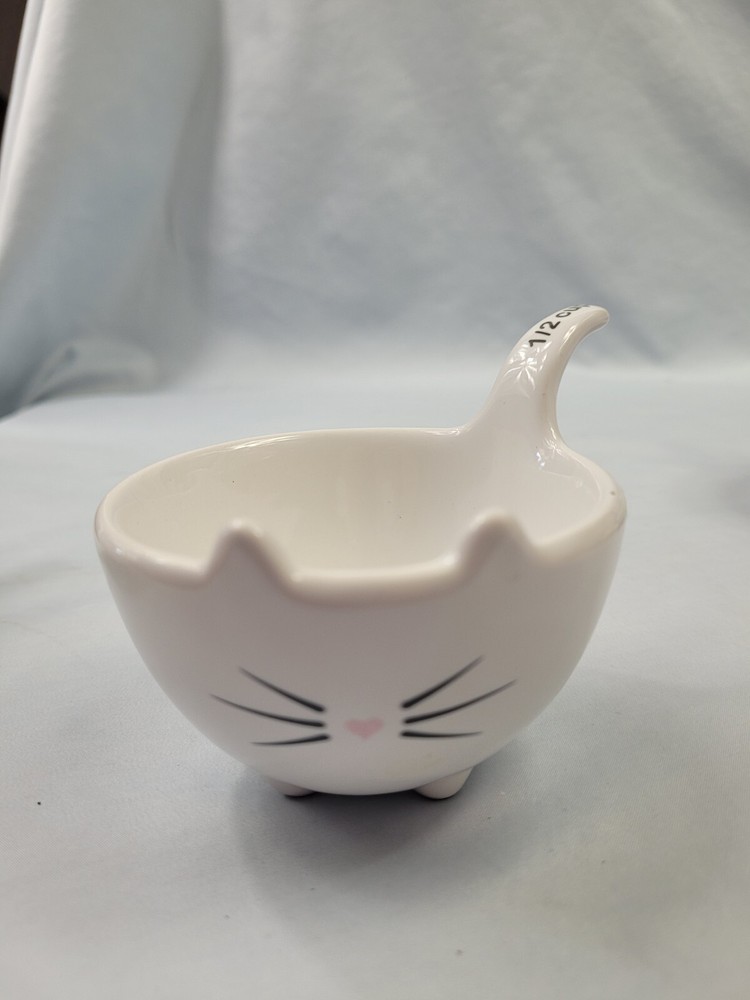 White Kitty Cat Nesting Stackable Measuring Cups 1 Cup, 1/2, 1/3, 1/4 EUC. 32