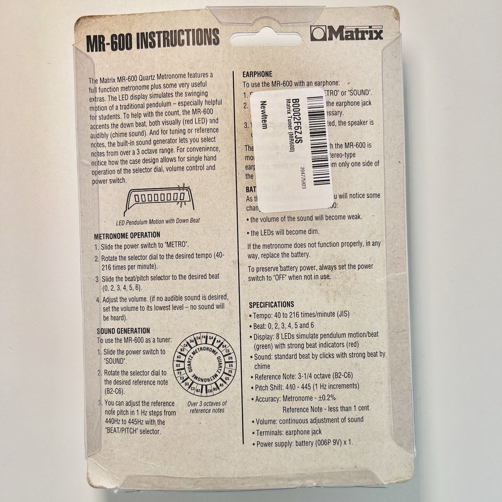 Matrix MR-600 Quartz Metronome w/ LED Pendulum Simulation & Down Beat Accent