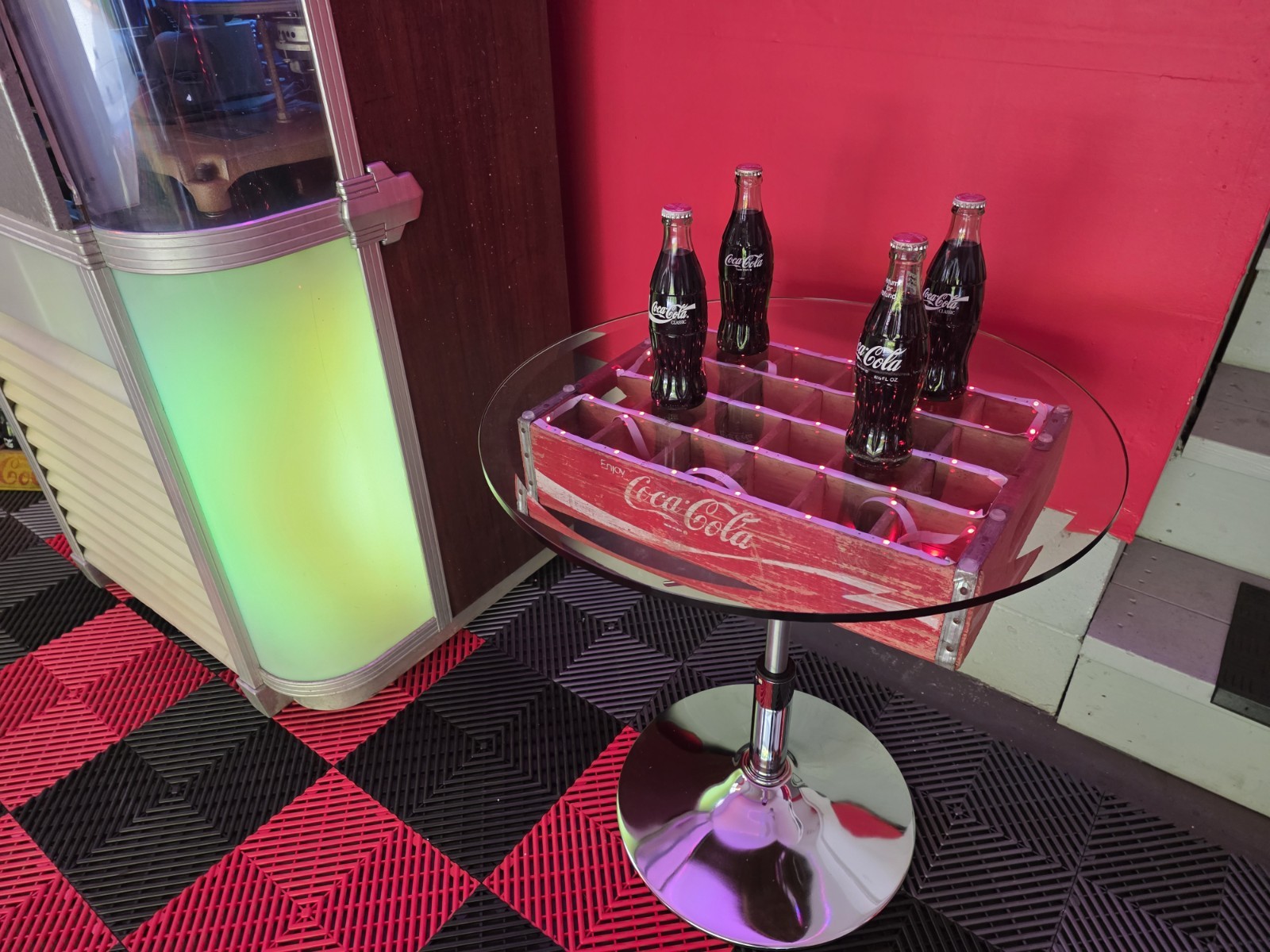 Vintage Coca-Cola Crate Table with LED Lighting | Handmade Bar or Diner Accent |