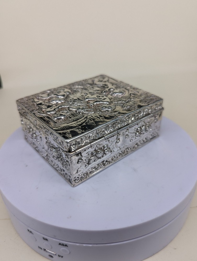 1901 Berthold muller solid silver box with cherubic scene & goats