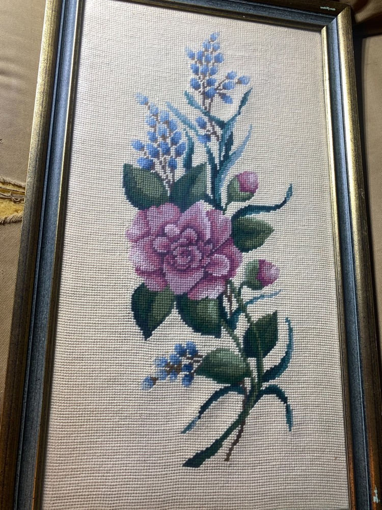 Large E.W Bailey 1966 Needlepoint "A Floral Scene" - Framed
