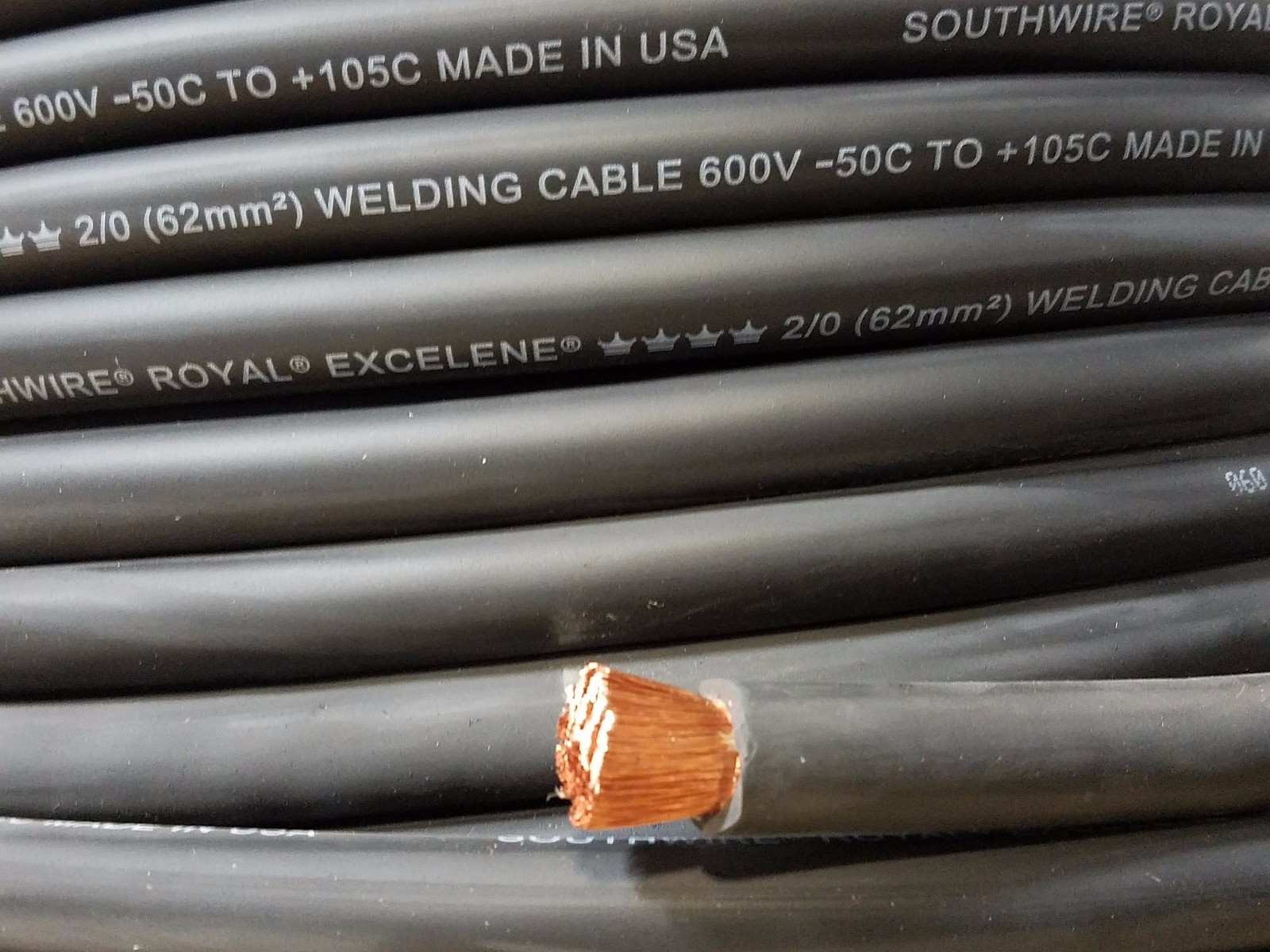 2/0 EXCELENE WELDING BATTERY CABLE BLACK 600V USA 105c EPDM JACKET 15' ft