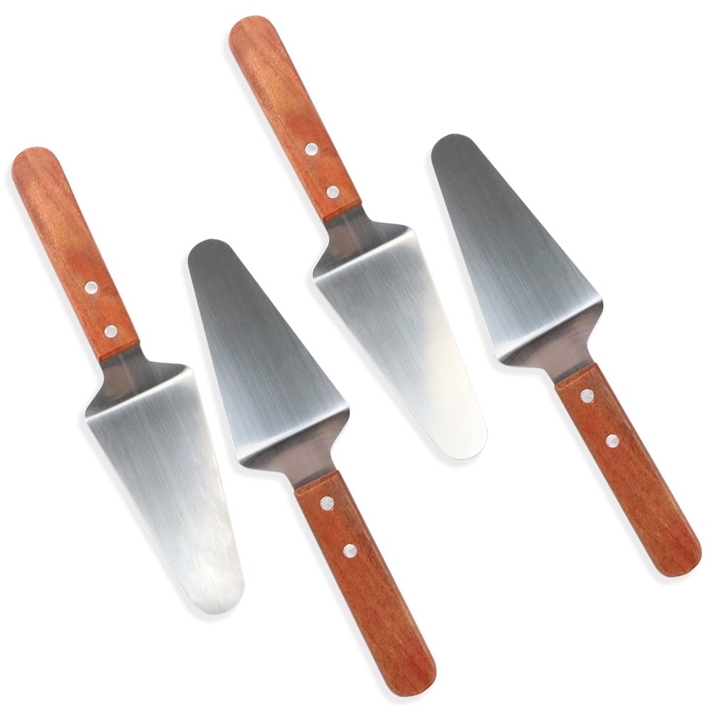 Stainless Steel Pizza Servers 4 Pcs Triangular Spade with Wooden Handle