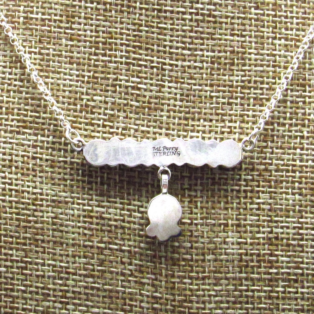 *Sterling Silver Five Stone Bar Necklace With A Turquoise Drop Stone