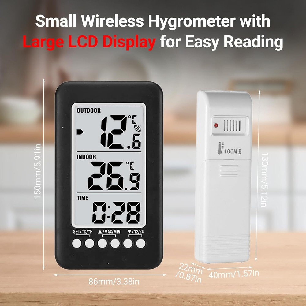 Digital Thermometer Clock Wireless Transmitter Indoor/Outdoor Temperature Meter