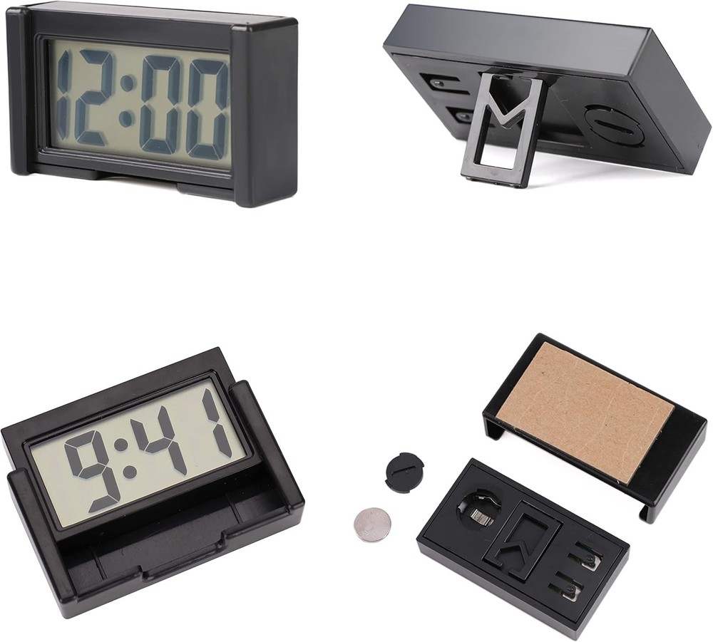 Compact Battery-Operated Digital Dashboard Clock with Stopwatch Function – Black