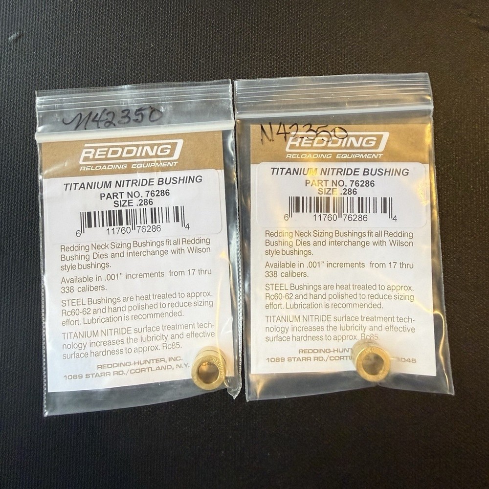 Redding Titanium Nitride Bushing Reloading Die Bushing .286