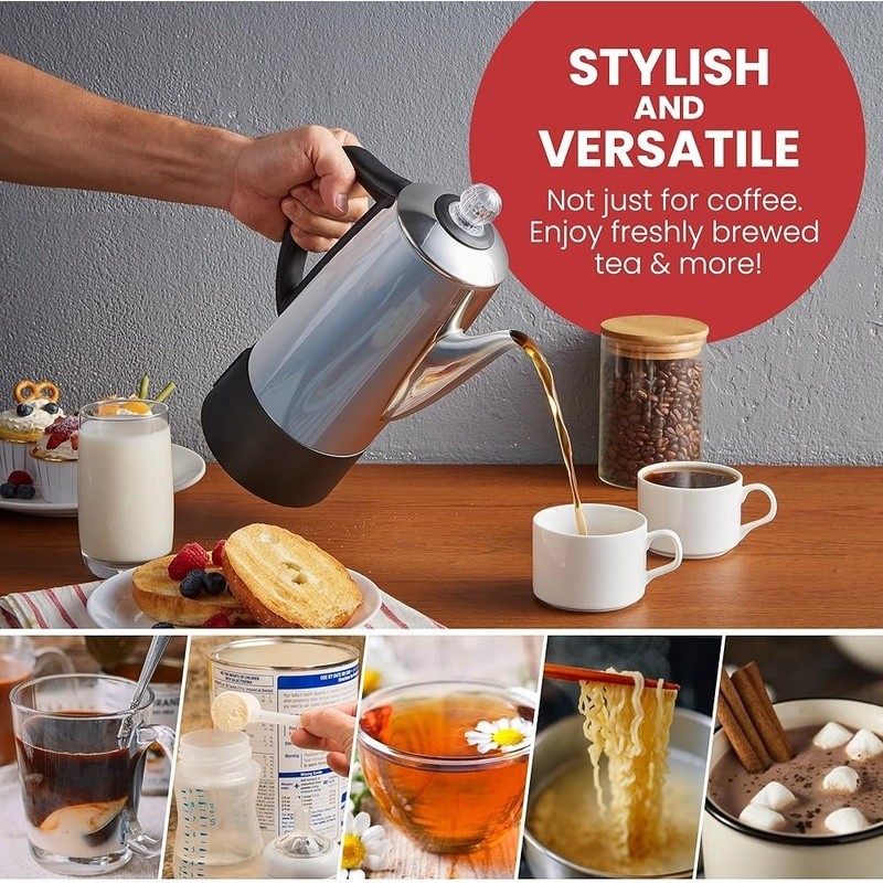 6 Cup Stainless Steel Percolator Coffee Maker Auto Shut-Off Keep Warm Function