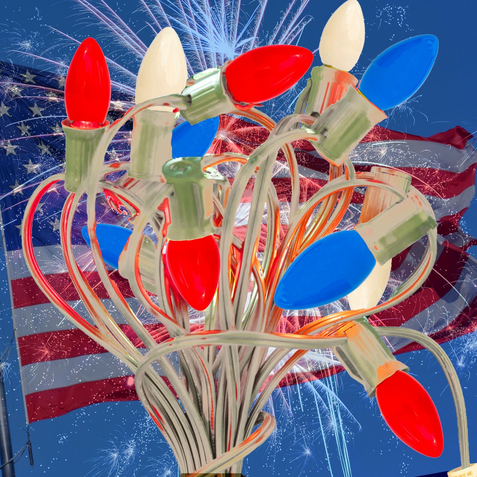 4th of July Outdoor Patio Lights Red White & Blue C7 Ceramic E12
