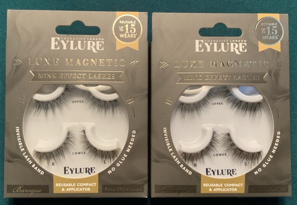 2 Pack Eylure LUXE Magnetic Full Strip Baroque Mink Effect Lashes  REUSABLE