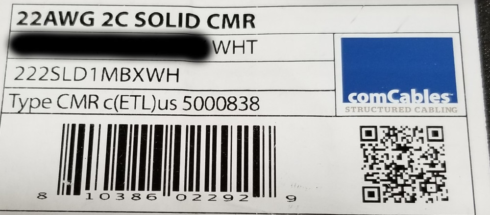 comCables 222SLD 22/2C Solid Copper Riser Alarm/Communication Cable White /100ft