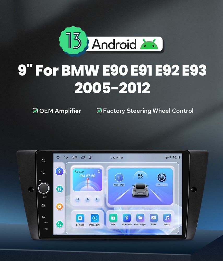 8GB+128GB Qualcomm 9 inch Android 13 Head Unit for BMW 3 Series E90 E91 E92 E93