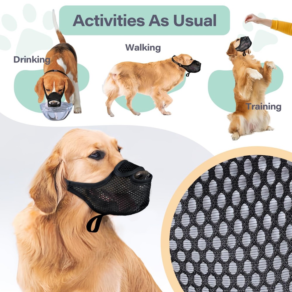 Dog Muzzle for Large Medium Small Dogs, Mesh Muzzle to Prevent Biting Chewing...