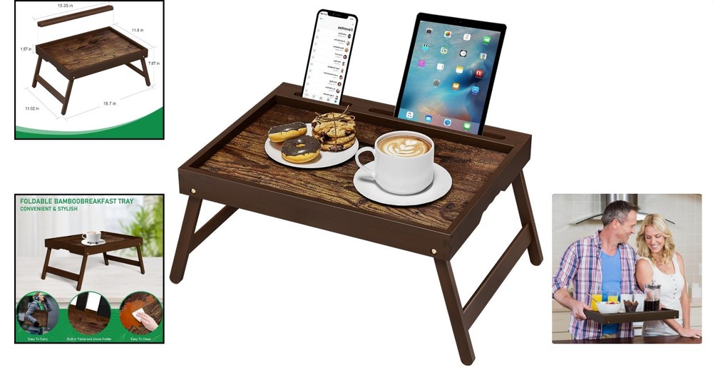 Versatile Portable Breakfast Tray in Walnut Finish - Ideal for Laptops