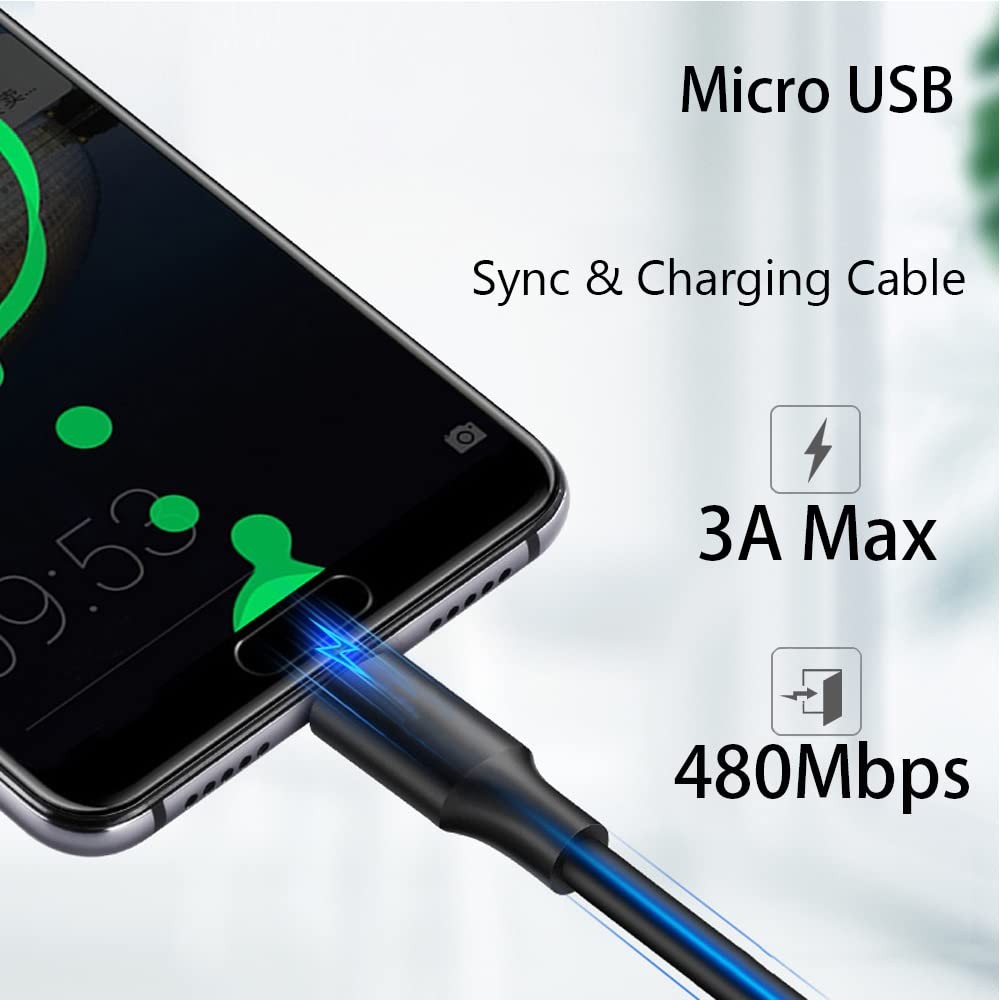 Pocxwa USB-A to Micro USB Charging Cable, 480Mbps Data Sync, 2.0 2-Pack