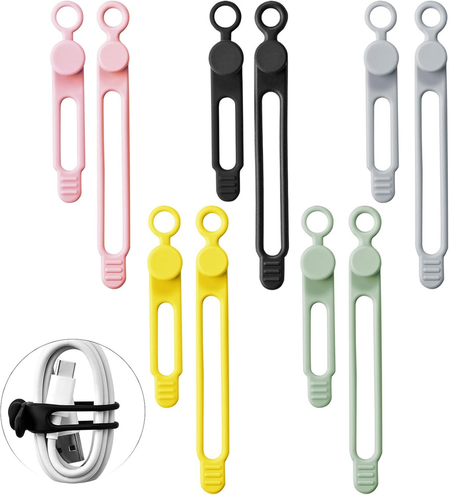 10Pcs Reusable Silicone Cable Ties – Adjustable Cord Organizer with Locking Buck