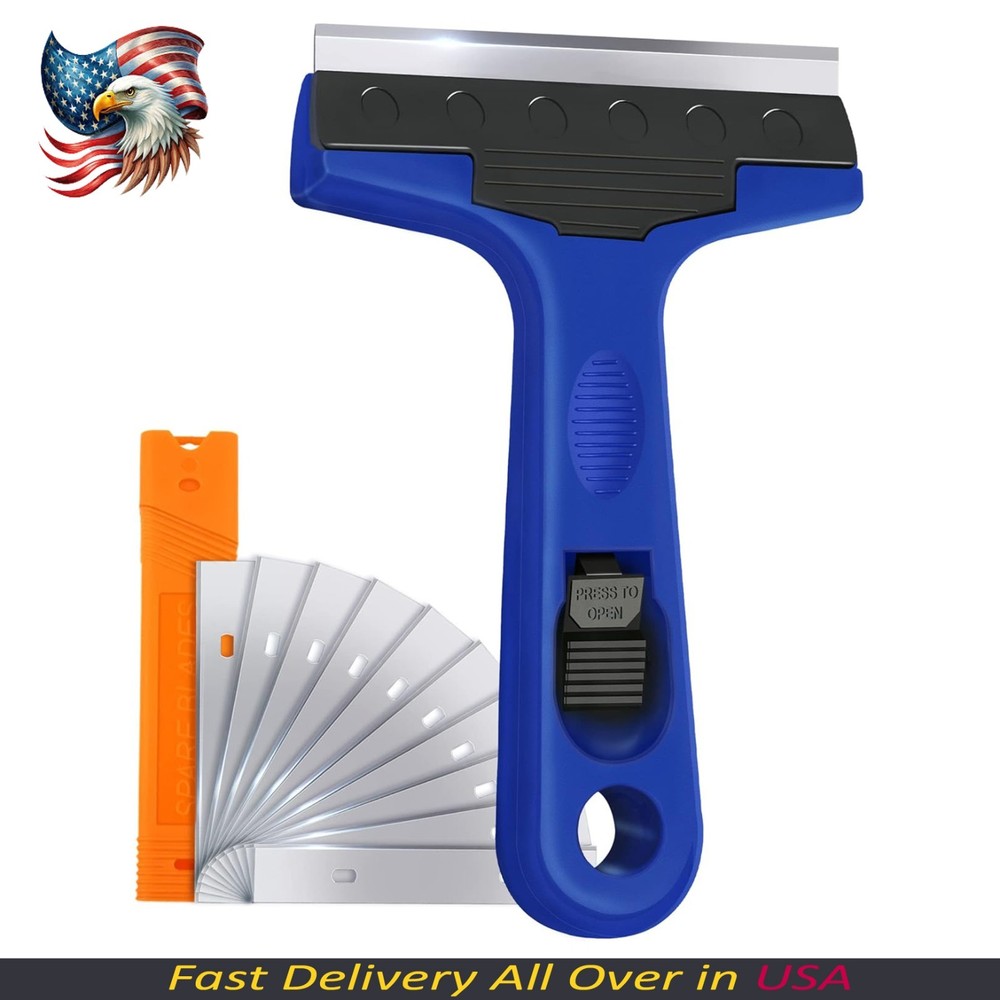 Razor Blade Scraper, 4" Scraper Tool with 10 Extra Replacement Metal Blades