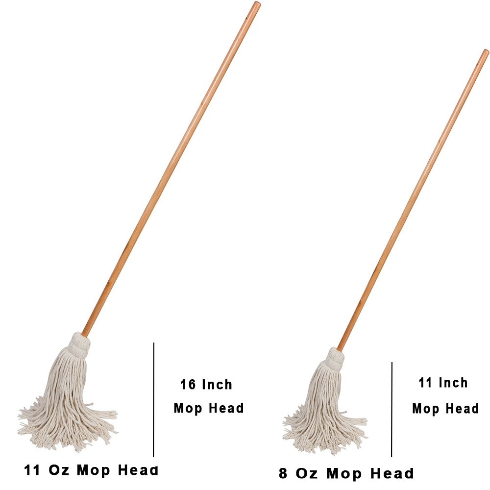 Large Wet Deck Cotton Mop with Solid Wood Handle (11 Oz, White)