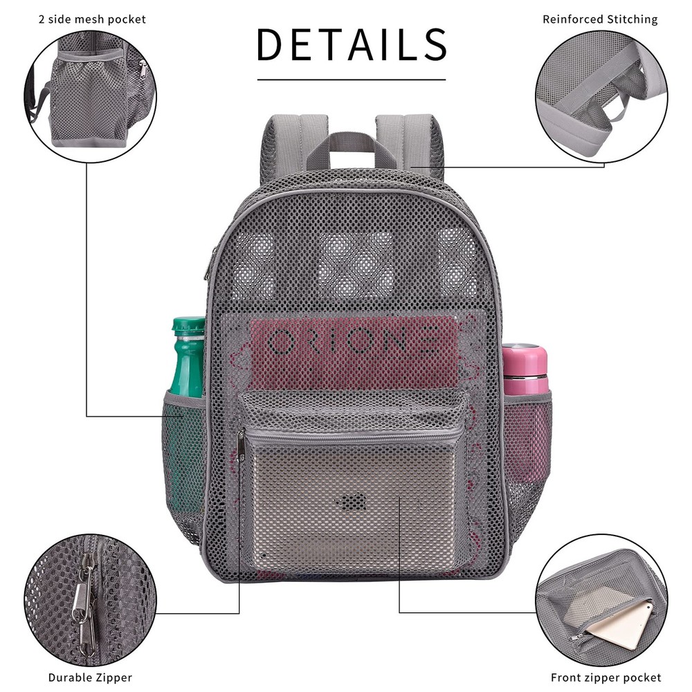 Heavy Mesh Backpack with Rain Cover，See Through Mesh Backpack for School,Beac...