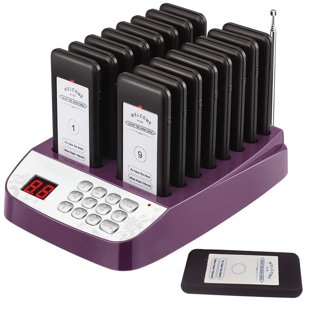 Pager Restaurant System 16 Buzzers Vibration Flashing Wireless Calling Guest ...