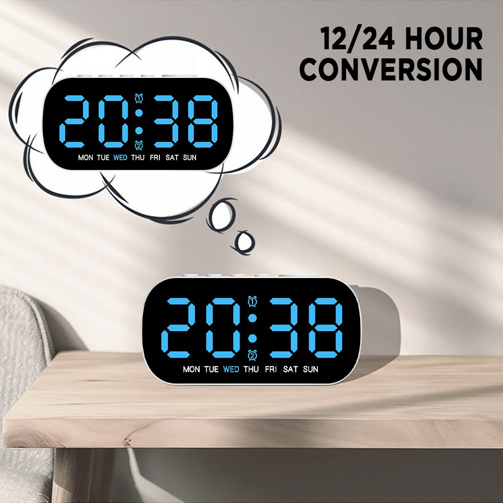 Electric Digital Alarm Clock LED Large Display Battery Backup Snooze Dual Alarm