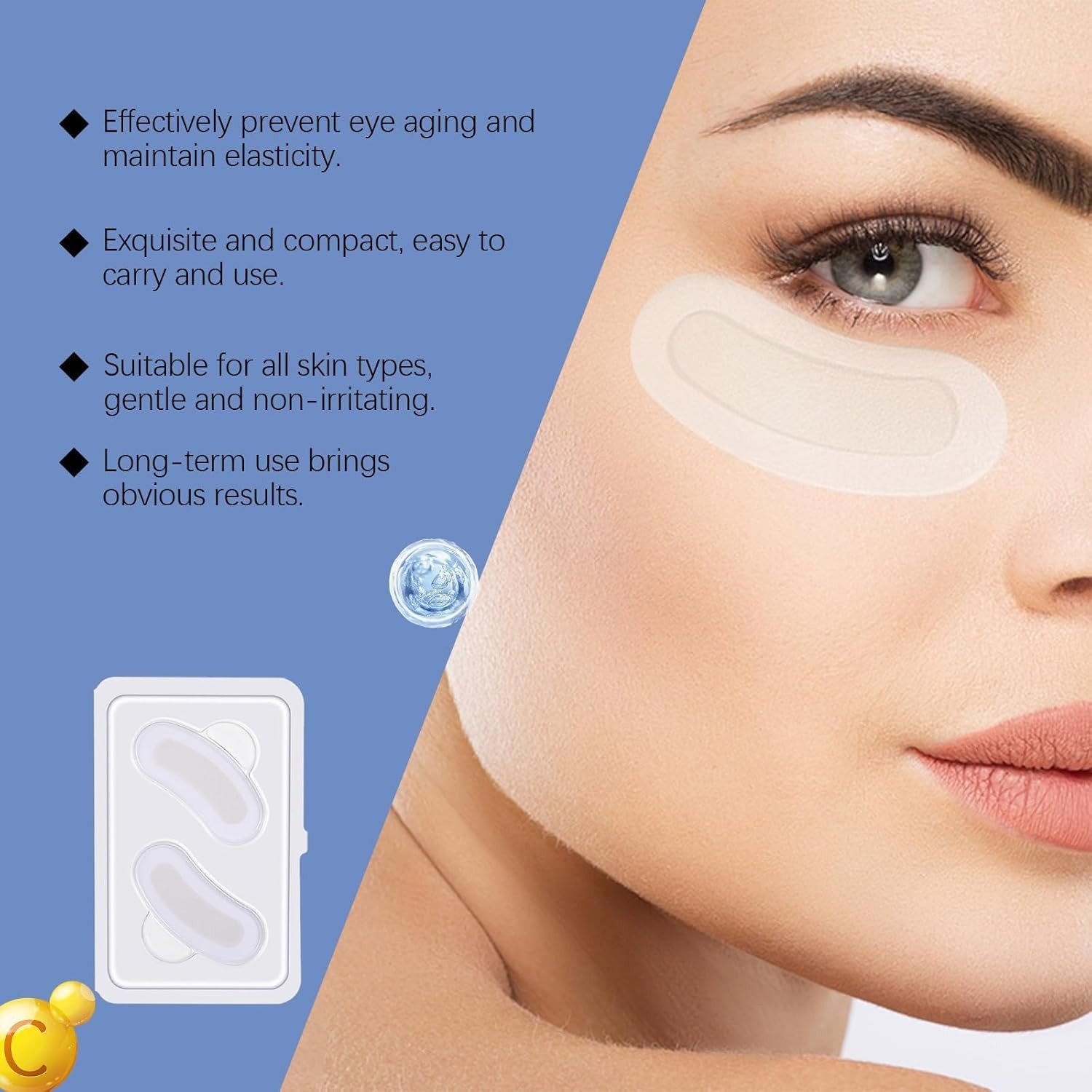 Novalift Microglow Eye Patches, 6 Pairs Hyaluronic Patches for under Eyes Bags