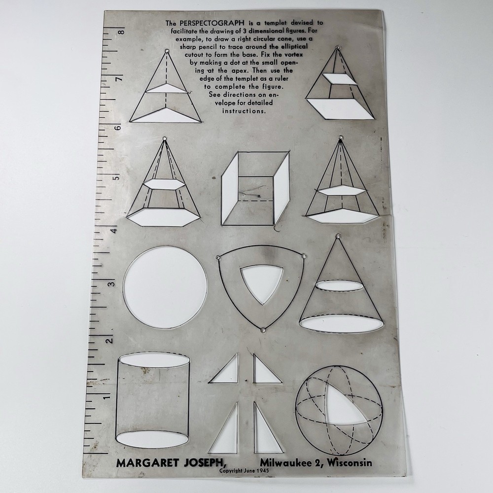 VTG Perspectograph Drawing Drafting Template Tool 3D Figures Margaret Joseph