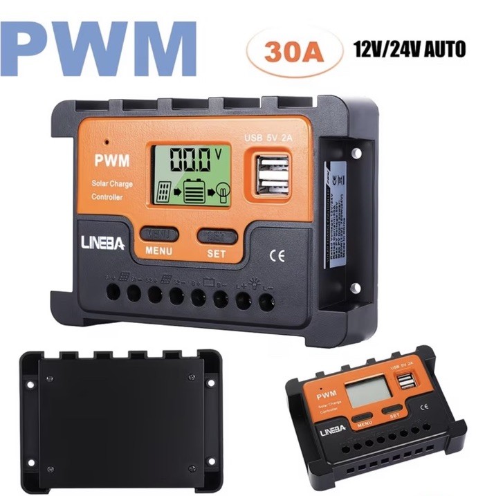 12V/24V/48V 30A Solar Charge Controller Lithium Battery Regulator 2 USB
