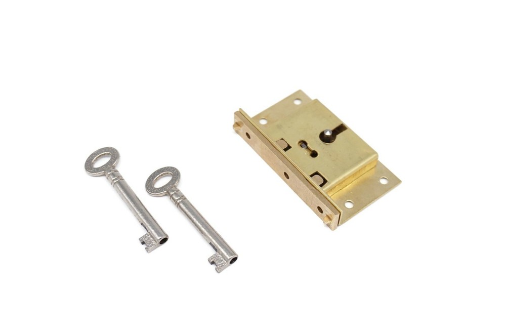 Half Mortise Lock Chest Trunk Medium Box Lock Solid Brass Cabinet Lock 2 Keys