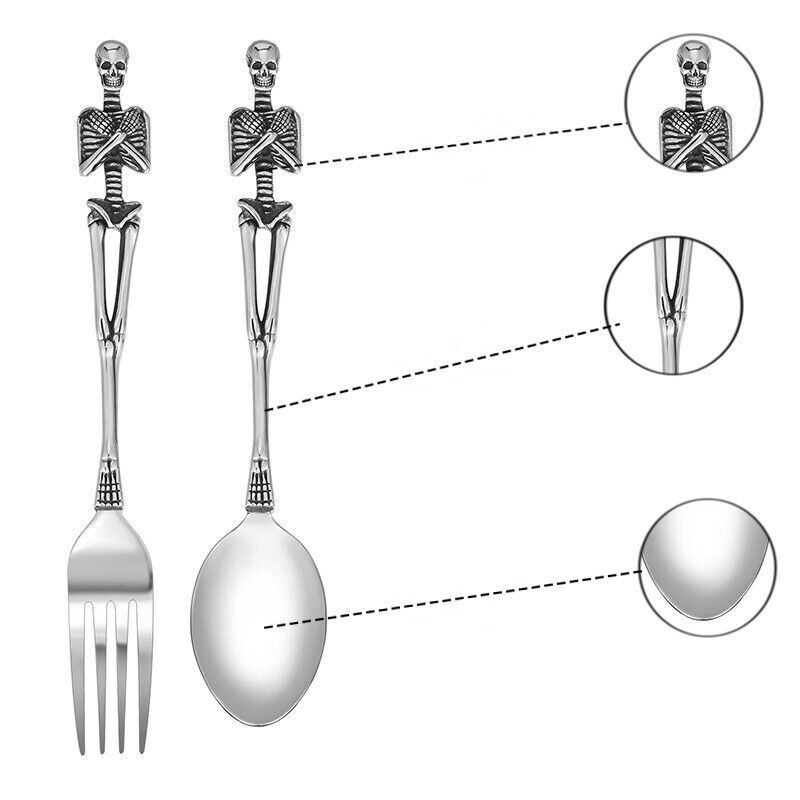 Stainless Mermaid Angel Skull Skeleton Spoon Fork Dinnerware Set Tableware Gift