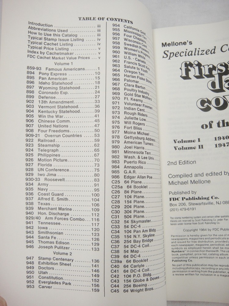 Mellone's Specialized Cachet Catalog First Day Covers 1940s Volume II 1947-1949