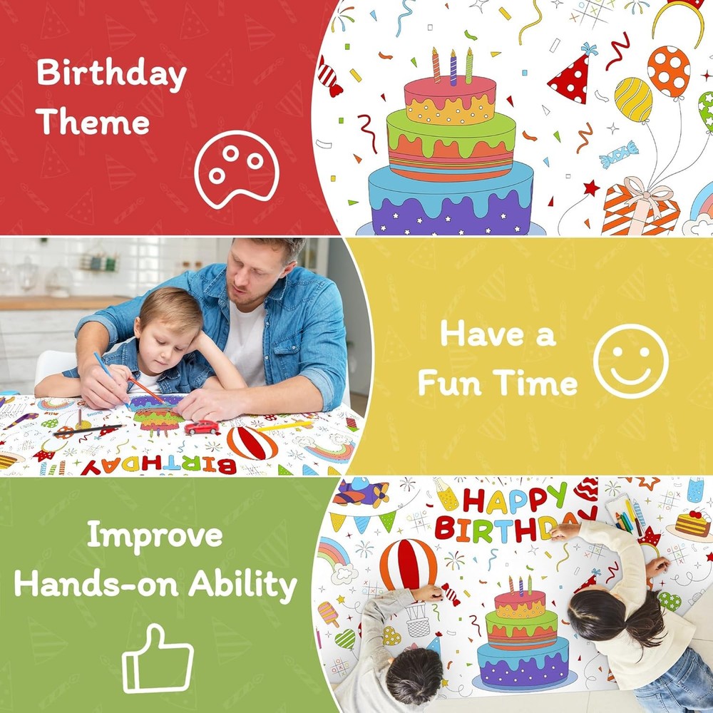 Childom 1 Pack Birthday 72" x 30" (Rectangular), Happy Coloring