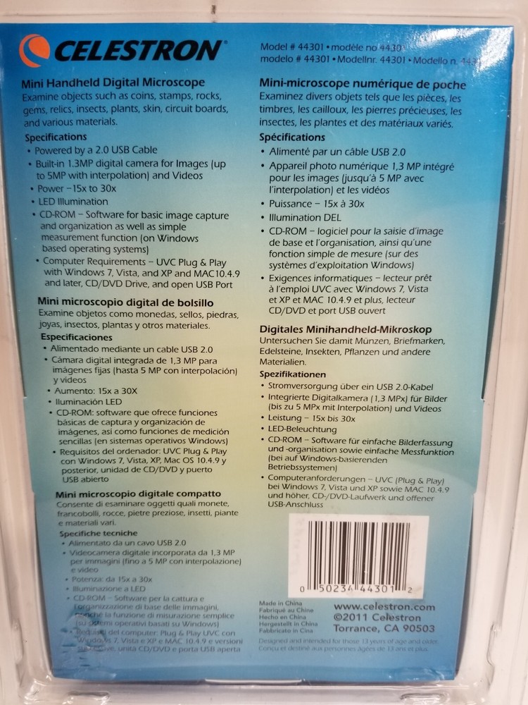 Celestron Mini Handheld Digital Microscope Model 44301 BRAND NEW