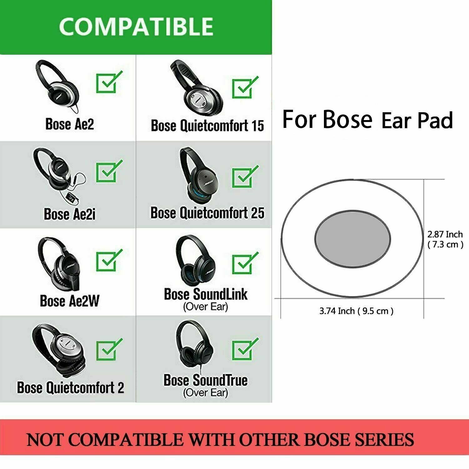 US Replacement 2 Ear Pads Cushion for Bose QuietComfort QC15 QC2 AE2 Headphones