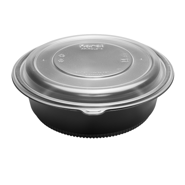 Karat 48 oz. PP Round Microwaveable Container, Black - 150ct, FP-RC48B