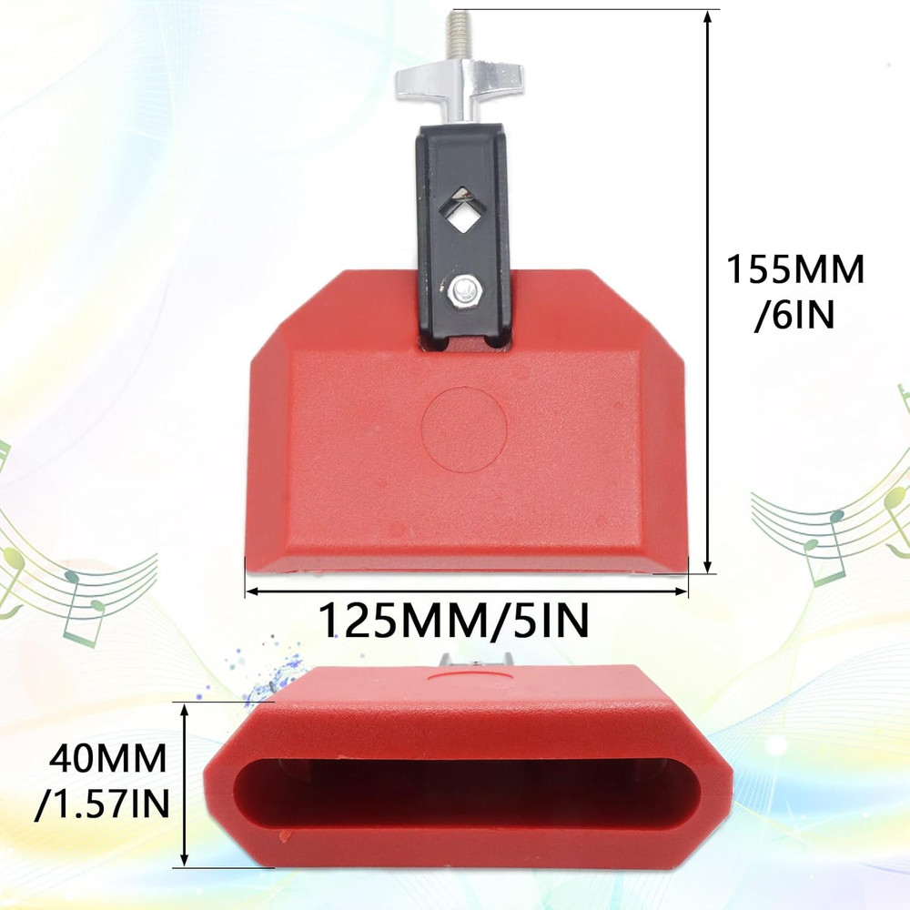 5" Jam Block, Red Plastic Musical Percussion Blocks, Adjustable Mounting Bracket