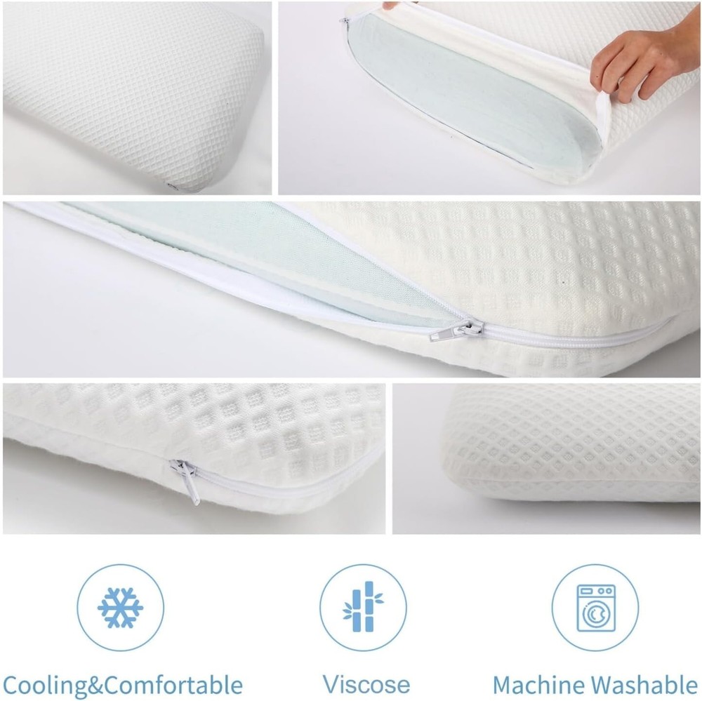 Slim 3.2" Stomach Sleeping Memory Foam Pillow-Thin, Flat, Soft Yet Supportative