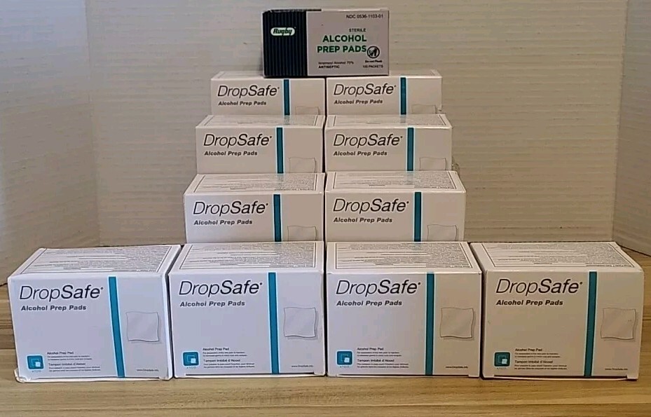 DropSafe Alcohol Prep Pads -11 Boxes Total 100 Count/EA Exp. 2025