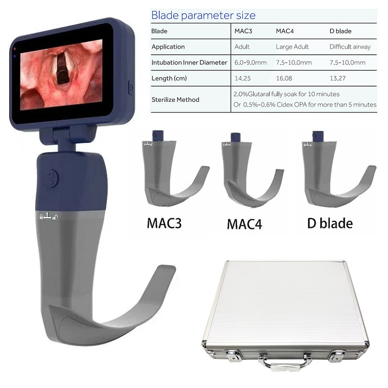 Video Laryngoscope for Anesthesia w/ 3 Reusable Sterilizable Blades