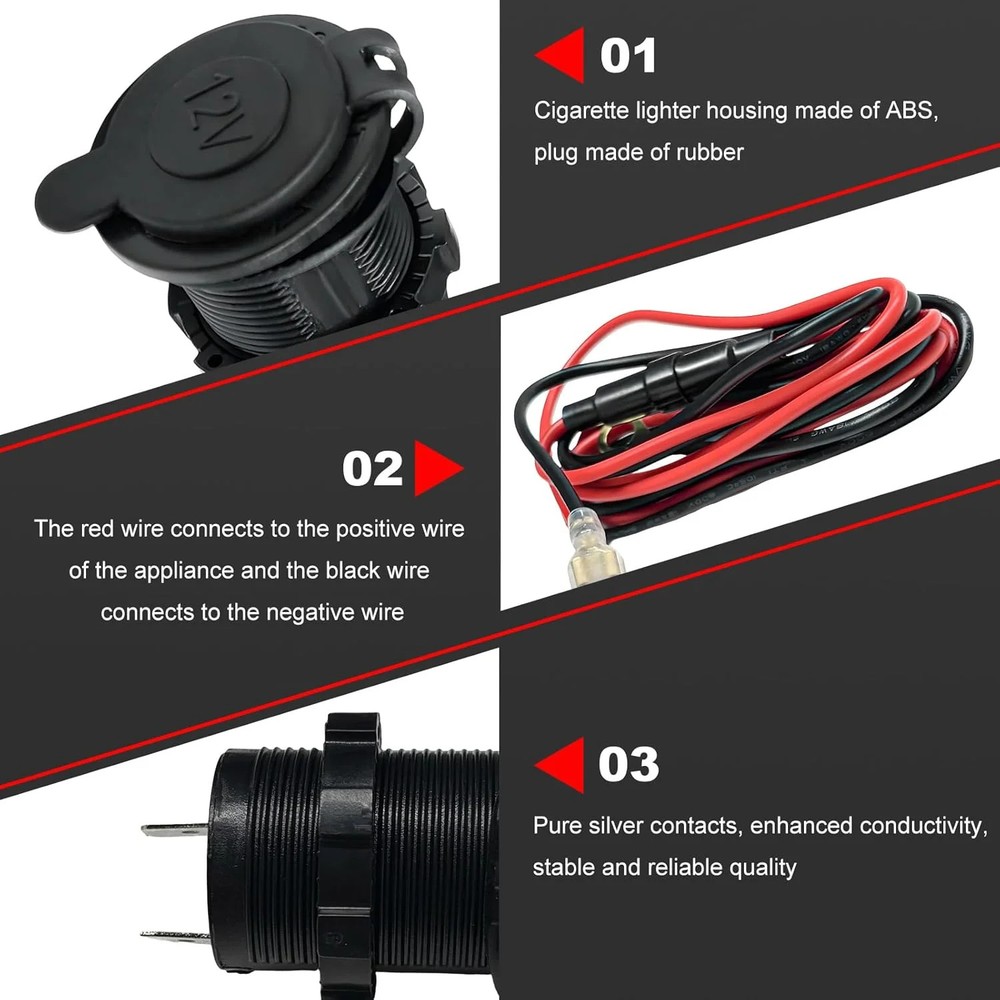 12V Car Cigarette Lighter Socket, Waterproof Plug Cigarette Lighter Outlet with