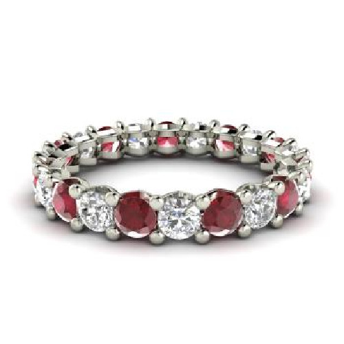 2.54 Ct Natural Round Shape Ruby Diamond Ring 14K Solid White Gold