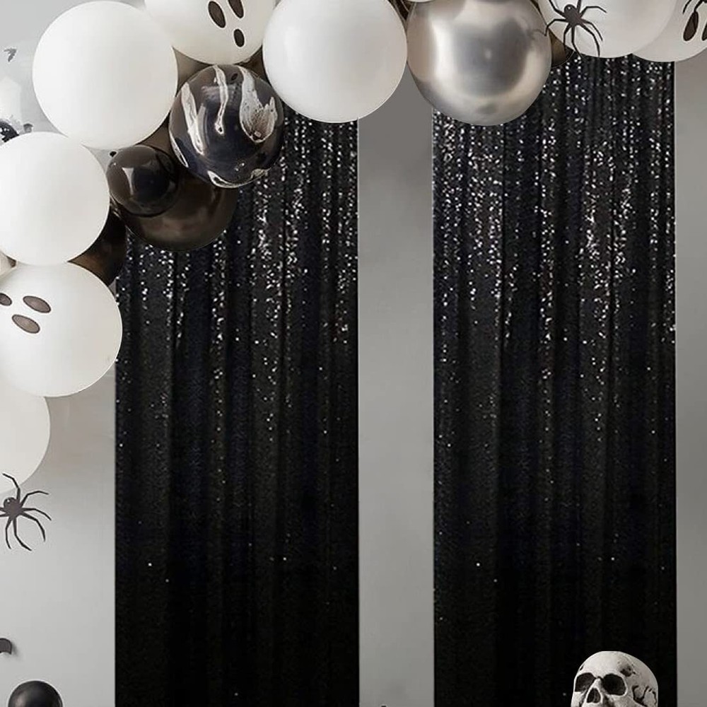 Black Sequin Backdrop Curtains 2 Panels Black Sequin Backdrop 2FTx8FT Sequin ...