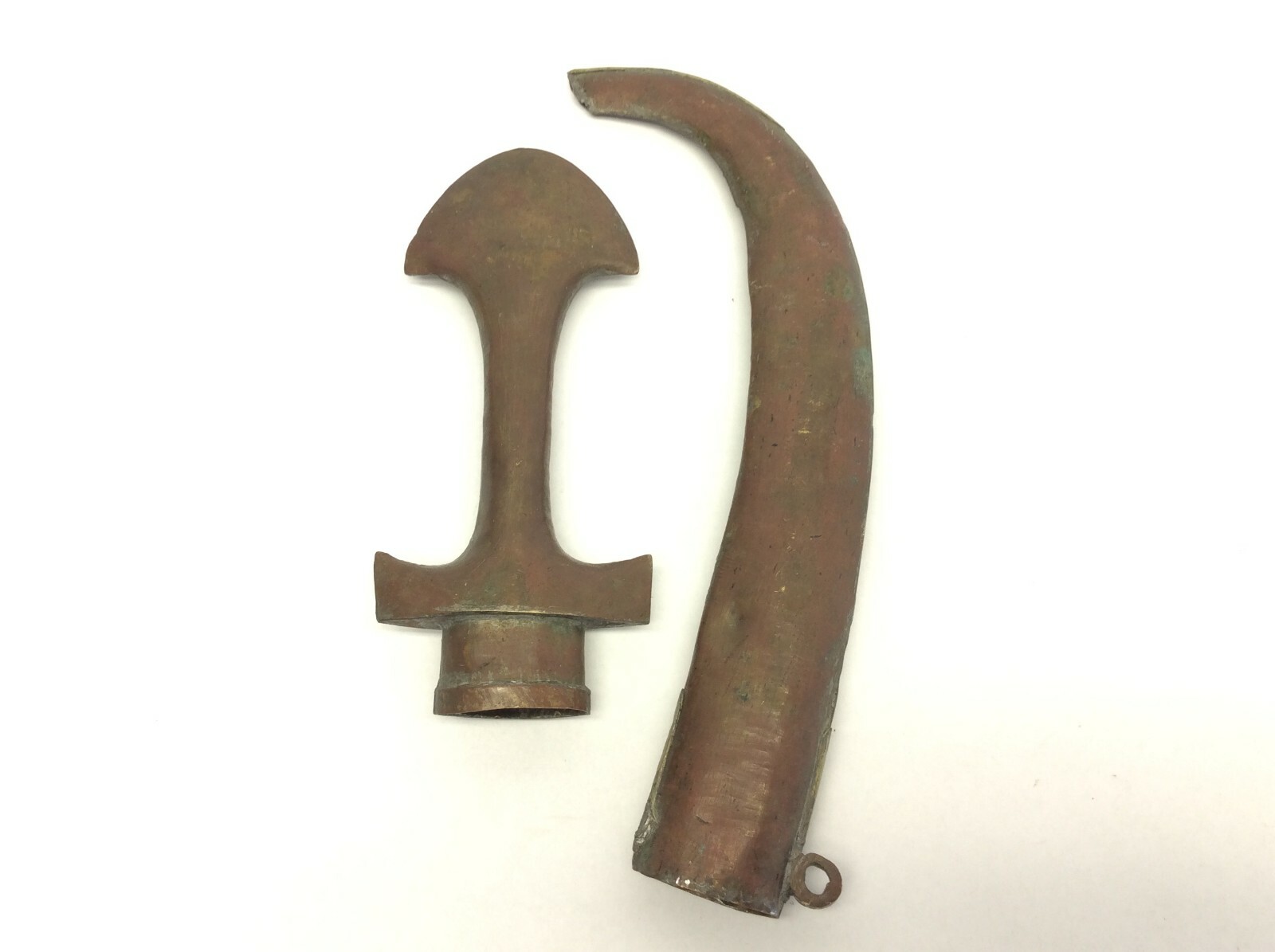 Antique Moroccan Koummya Dagger Brass & Silver Inlay Sheath Curved Blade