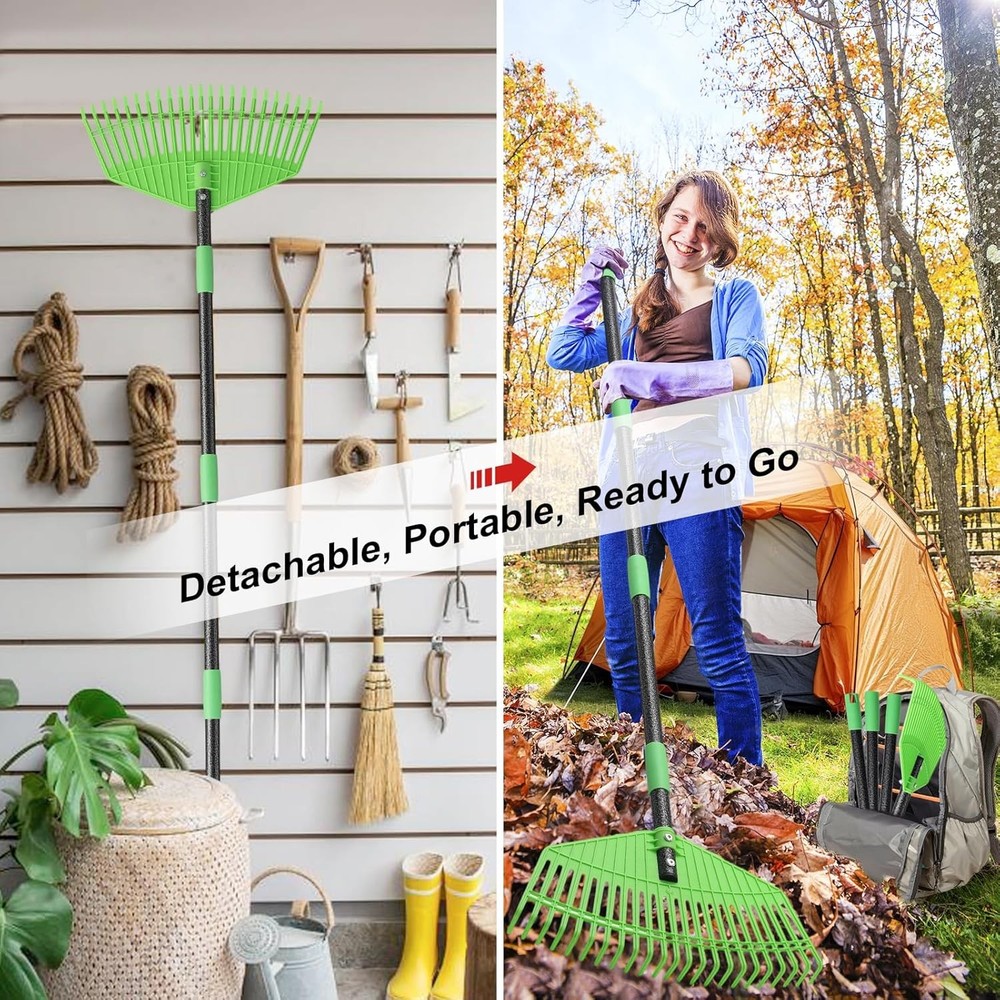 Plastic Leaf Rake - Upgraded Anti-Break Nylon Head,65" Adjustable Green