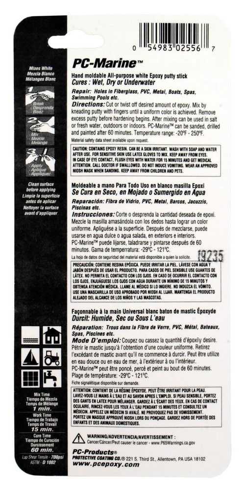 PC-Marine Epoxy Putty, 2oz Stick, White (25567)
