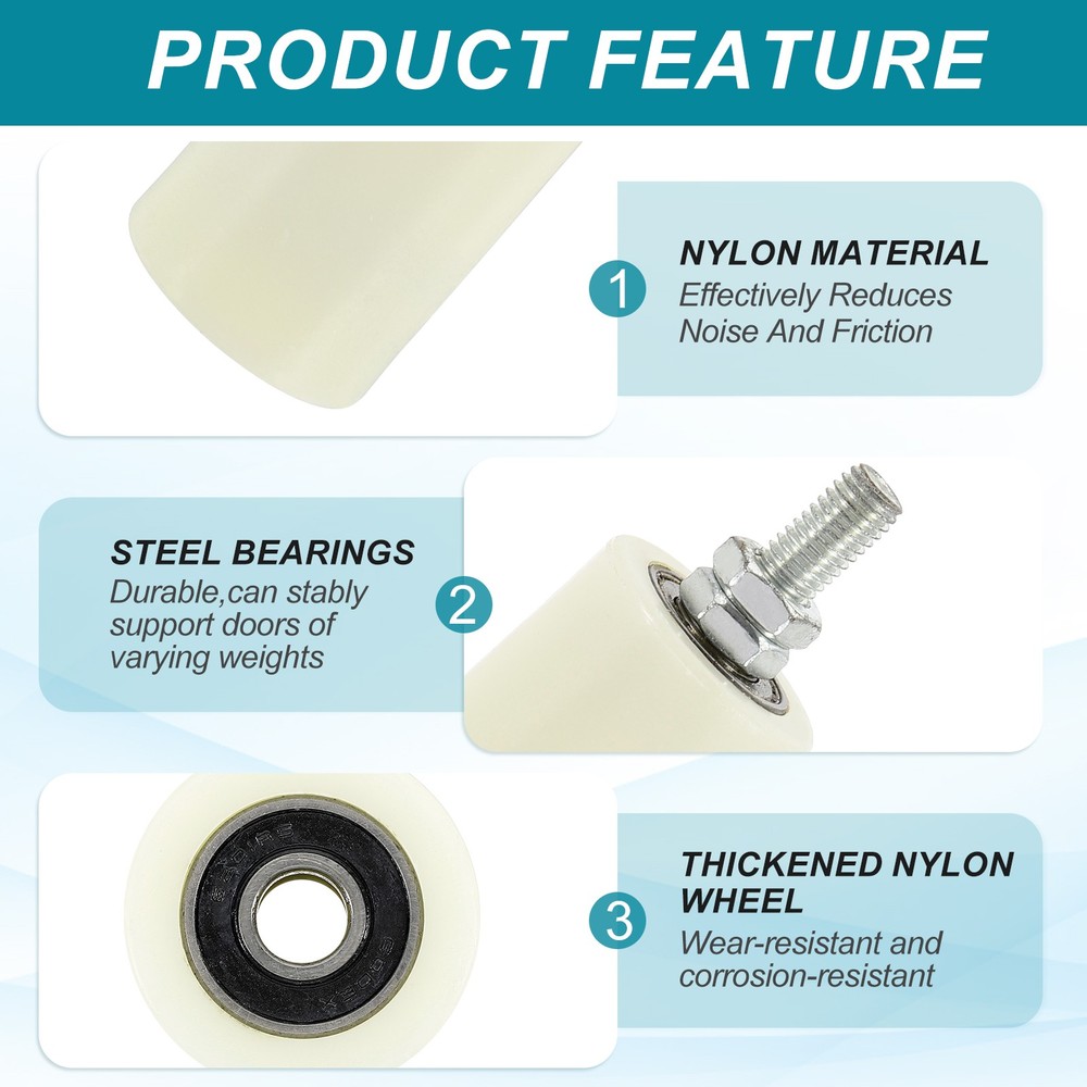1Set Slide Gate Guide Roller 5.9" Adjustable Nylon Rollers, White