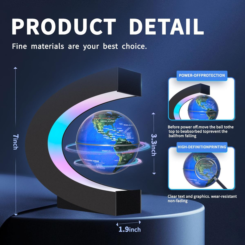 Magnetic Levitating Floating Globe with LED Lights, Cool Gadgets C Frame Globe L