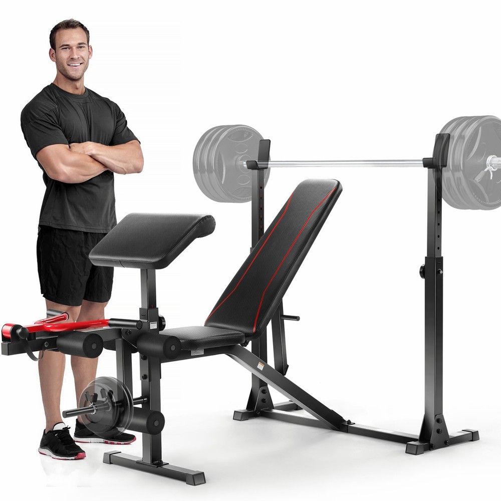 Adjustable Weight Bench Set 900LBS Multi-functional Bench Press Set w/Squat Rack
