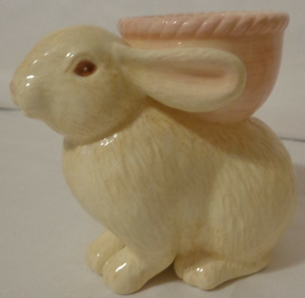 HALLMARK EASTER BUNNY RABBIT FIGURE LOT 3 TABLE DECOR EGG CUP CANDLE HOLDER