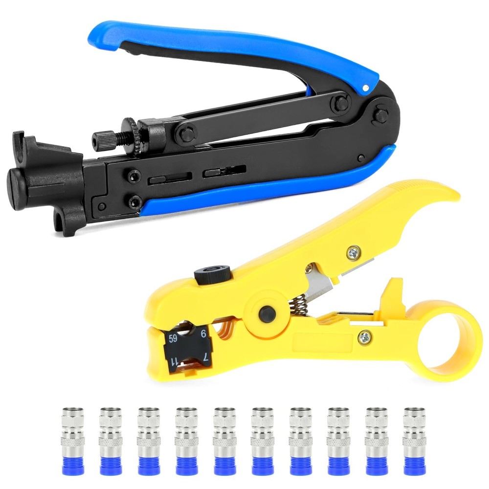 QWORK Coax Cable Crimper Kit with Adjustable Crimping Capability for RG6,...